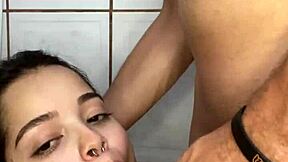 Debora prado gets cum on face after deep blowjob on big cock birthday