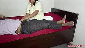 Stepsister delivers intense oil massage on dick after fucking innocent brother