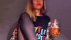 Bonneyuwu in pajamas plays with dildo and plushie on bed