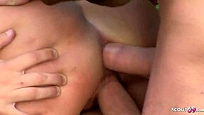 Blonde Angel Small Takes Strapon Anal in Cum Fiesta