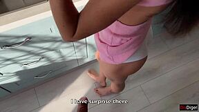 neighbor gets anal on table while boyfriend chills nearby