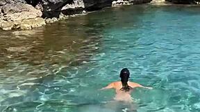 risky beach blowjob with sloppy teen model pov