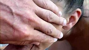 risky beach blowjob with sloppy teen model pov