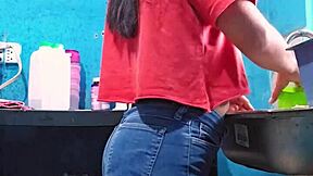 Watch this beautiful Mexican amateur getting fucked while washing dishes!