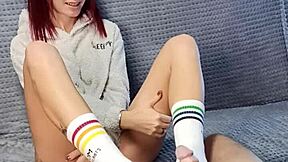 Dirty step sister teases my dick with special socks