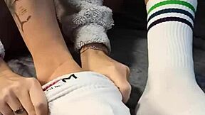 Dirty step sister teases my dick with special socks