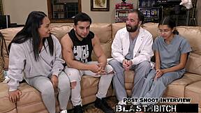 I watch mia suck my dick in latex gloves and swalllow the huge load, moaning loudly backstage