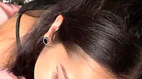 cute and submissive girlfriend giving a deep and sloppy blowjob to a big dick