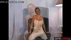 Big tits shake in beige dress while dancing