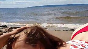 Beautiful Brunette Sucks Cock Outdoors On The River For Cum