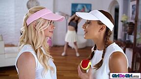 Petite lesbian besties dibs milf instructor.