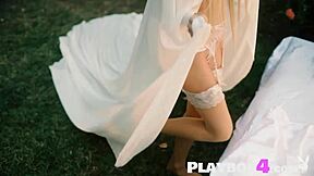 Petite blonde Eva Elfie poses in stunning sexy costume