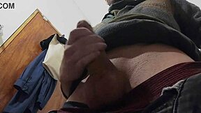 While the rain pours outside, I happily masturbate in the bathroom with my big cock