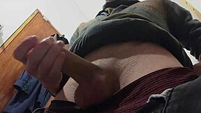 While the rain pours outside, I happily masturbate in the bathroom with my big cock