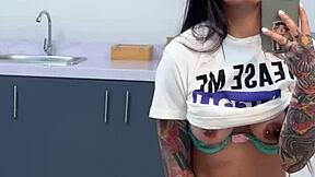 big titty latina fingers pussy to wild orgasm before work