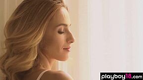 skinny blonde ukrainian teen cara mell slowly undresses her sexy white lingerie, ripping clothes.