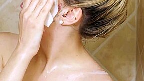 Gorgeous blonde teen 18+ feels shy after shower. Her petite frame on sofa melts my heart during interview.