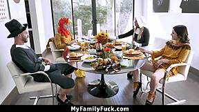 Stepfamily having a hot foursome on the dinner table - myfamilyfuck
