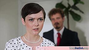 Quickie fuck petite tomboi secretary's small tits!