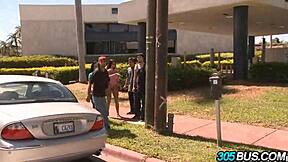 spanish babes abella and ava fuck in car outdoor