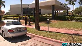 spanish babes abella and ava fuck in car outdoor