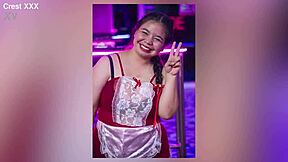 Sexy Asian gogo stripper rips clothes and fingers herself on stage