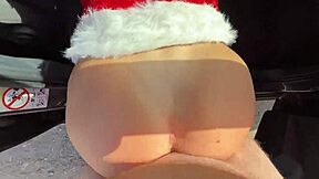 Sweet Christmas gift surprises snowgirl in public outdoor tease