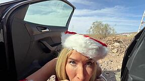 Sweet Christmas gift surprises snowgirl in public outdoor tease