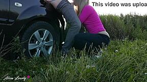 I fucked the horny taxi driver blonde hard by the car at sunset.