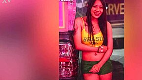 Sexy Asian gogo stripper rips clothes and fingers herself on stage