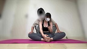 teen stretches and enjoys playful teasing with toys