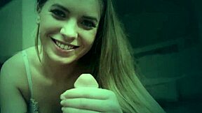 Watch this amateur teen tug cum in pov, contrasting her innocence with the action