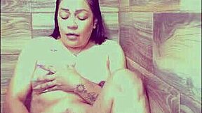 Hot latina flashes and orgasms in shower!