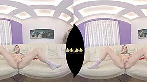 european czech babe masturbates with dildo in vr piss play