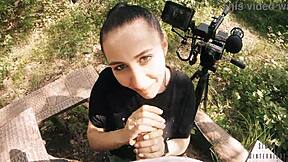 pov backstage blowjob with my friend's huge cock in the forest