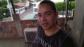 Latina stepsister bends over for doggystyle blowjob and creampie after discovery