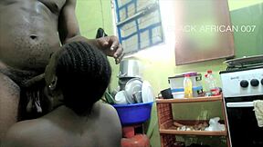 Hot blowjob leads to anal in home kitchen