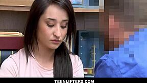 Teenlifters - Petite 18+ brunette shoplifter BANGED by loss prevention officer after search.