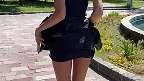 Hey, check out this risky public sex with an 18yo brunette flashing her tits