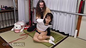 stepdaughter learns rope bondage in intense lesson with wet pussy play.