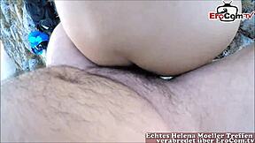 Petite german blonde teen with glasses boldly fucks outdoor with a user in public