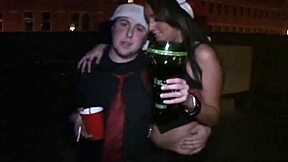 Skinny teen gets fucked on campus by stud in hardcore threesome