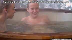 Winter snow special in the hot tub with teens.