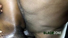 Ebony babe with small waist gets creamy backshots in bedroom.