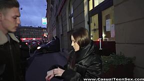 Lucky teen Nesti gets casual hardcore sex with blowjob and cumshot.