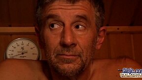 Teen Babe Fucked In Sauna, Sucking Old Cock Suggestively