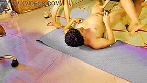 Intriguing hard threesome pounding teen's wet pussy