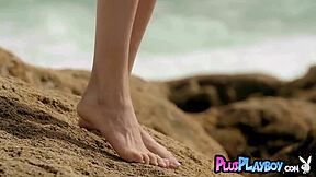 Hot milf Adel Morel strips outdoors, exposing her naked body.