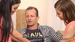 daddy4k handsome man and two dazzling teen 18+s relax in the living room