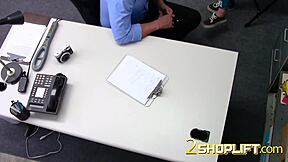 petite teen shoplifter performs deep throat in the office as part of the storyline.